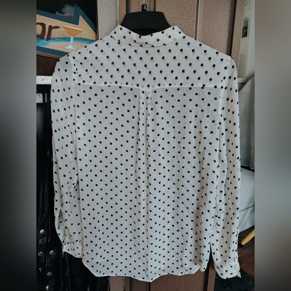 Theory White Button-Down Shirt with Black Polka Dots - Picture 2 of 4
